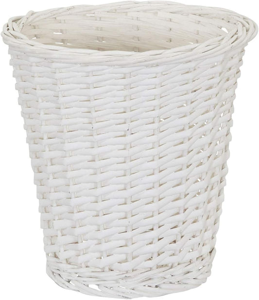 Household Essentials Wicker Waste Basket, Willow Weave Painted White, Includes Plastic Liner, Great as a Waste Basket or Decorative Planter, White