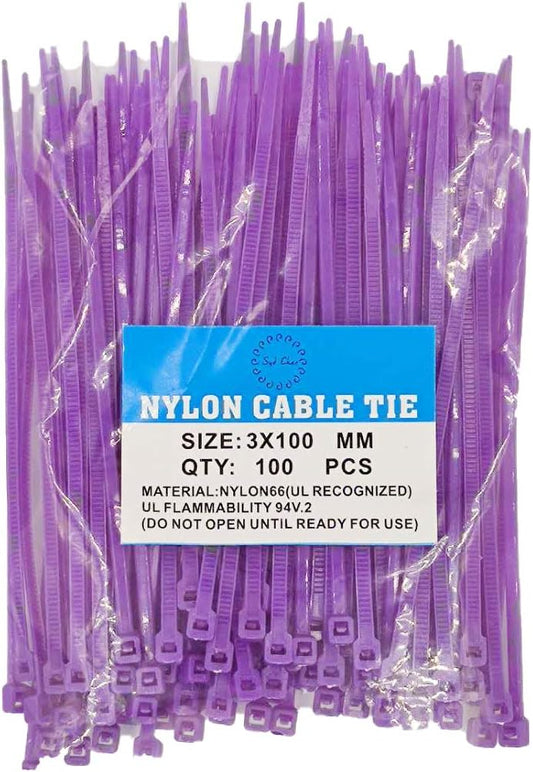 4 Inch Zip Ties (100 Pieces) 18lb Strength, Nylon Cable Wire Ties (Purple)