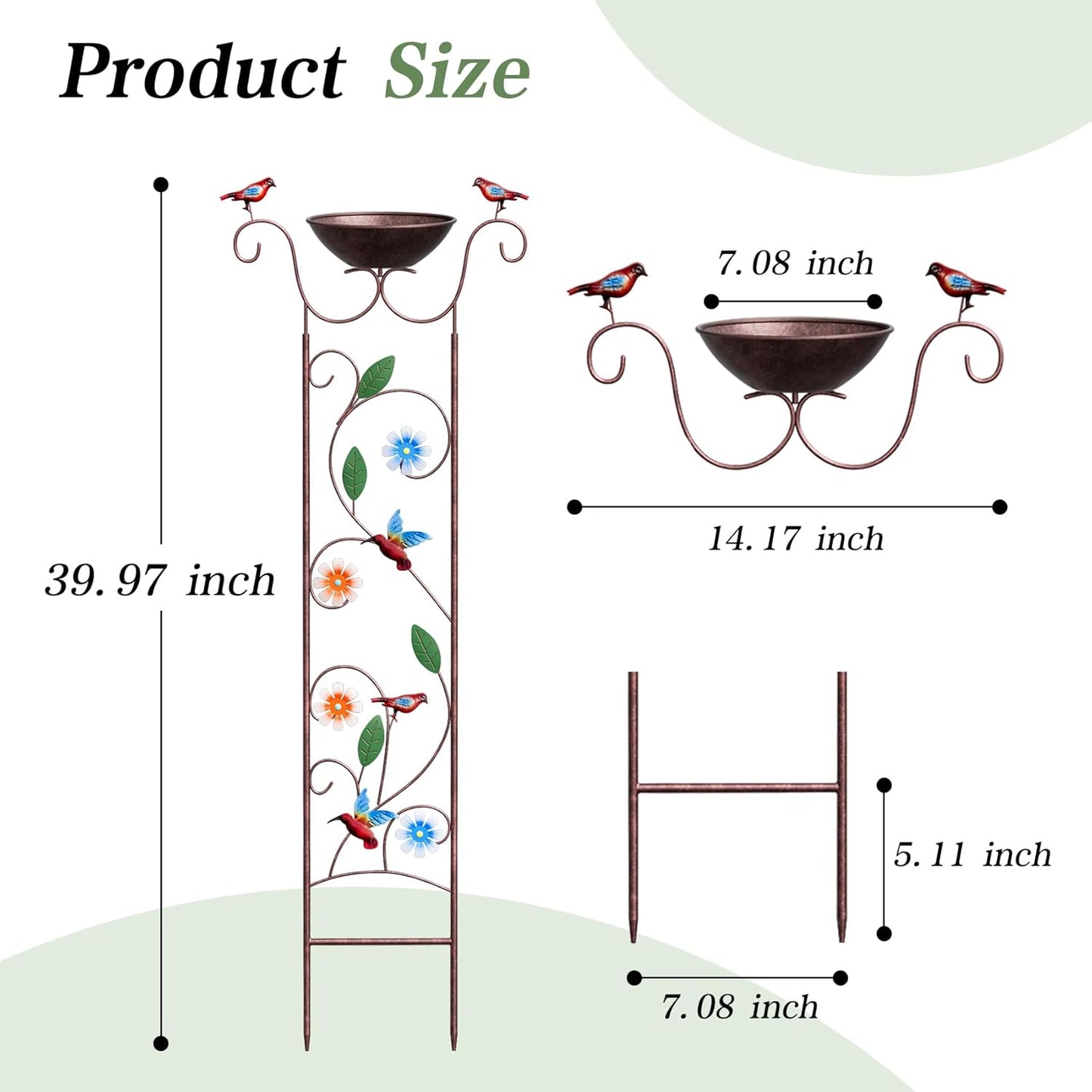 Bird Bath for Outside - Antique Iron Bird Bath with Trellis,Detachable Decorative Hummingbird Bowl,Metal Plant Support for Climbing Flowers,Elegant Outdoor Garden Feature (Hummingbird)