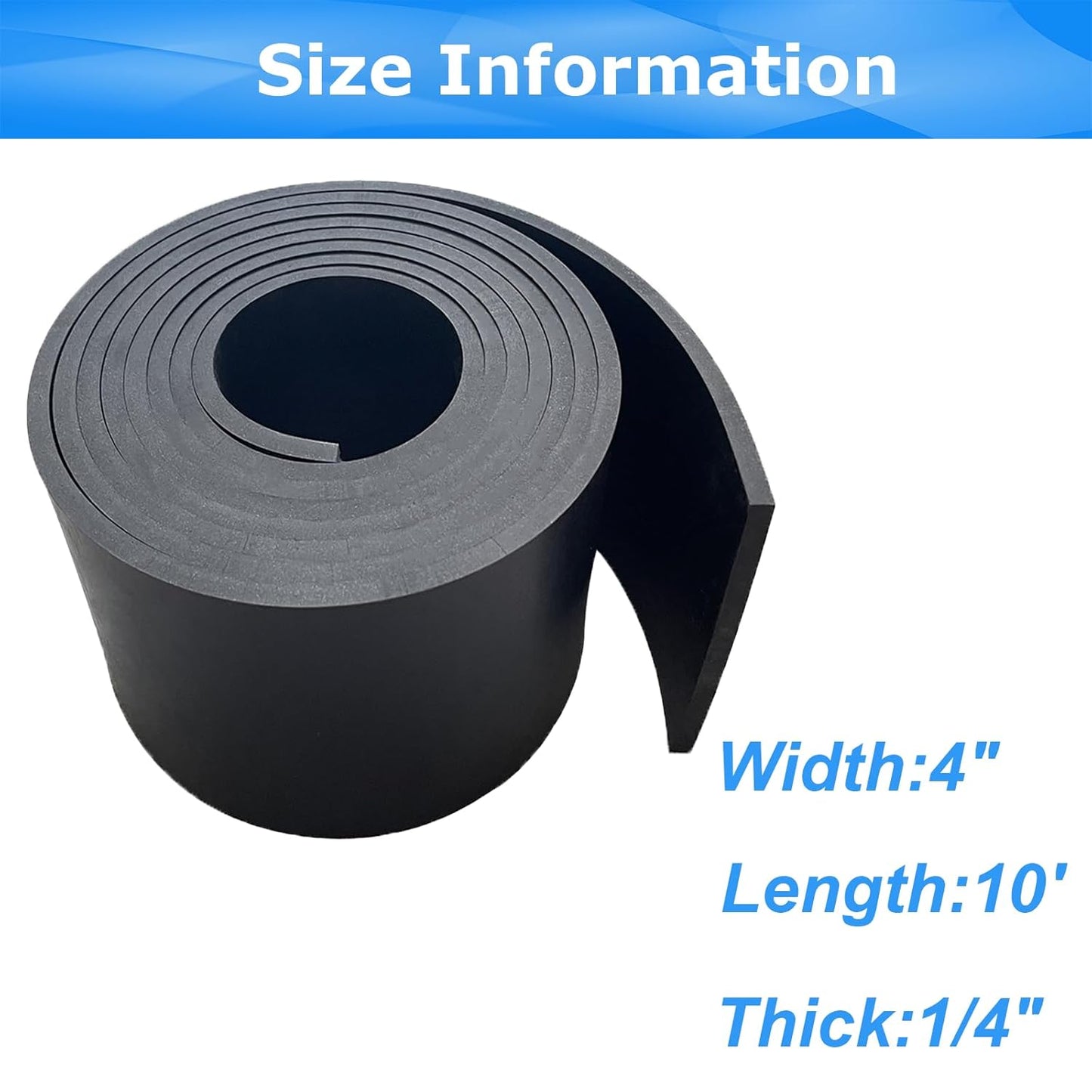 Solid Rubber Sheets,Rolls & Strips 1/4 (.25)" Thick X 4" Wide X 10'Long, Solid Rubber Strips for DIY Gaskets Crafts Pads Sealing Abrasion Supports Flooring Protection Warehouse