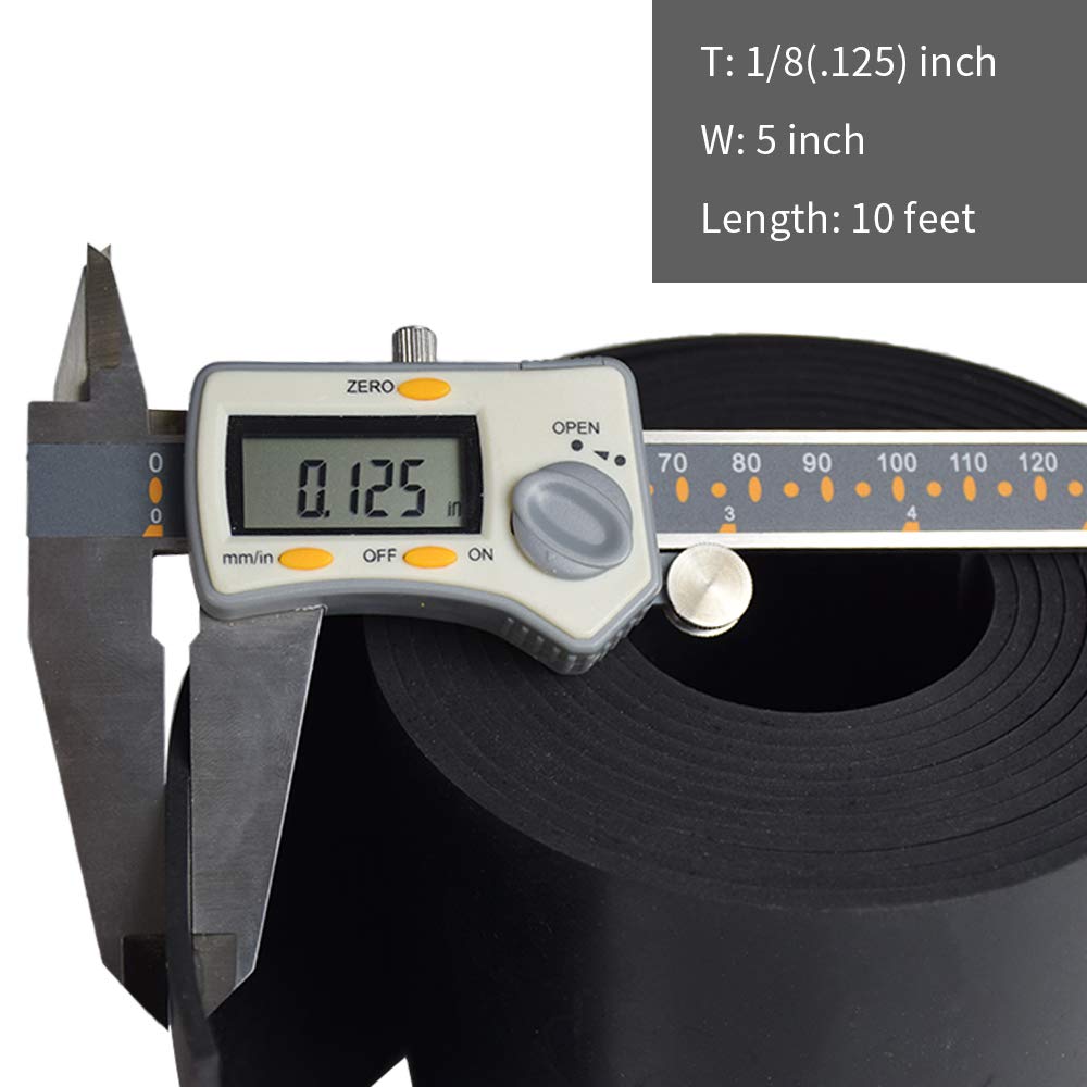 DOBTIM Neoprene Rubber Roll 1/8 (.125)" Thick X 5" Wide X 10' Long, Solid Rubber Strips Use for Gaskets DIY Material, Supports, Leveling, Sealing, Bumpers, Protection, Abrasion, Flooring, Black