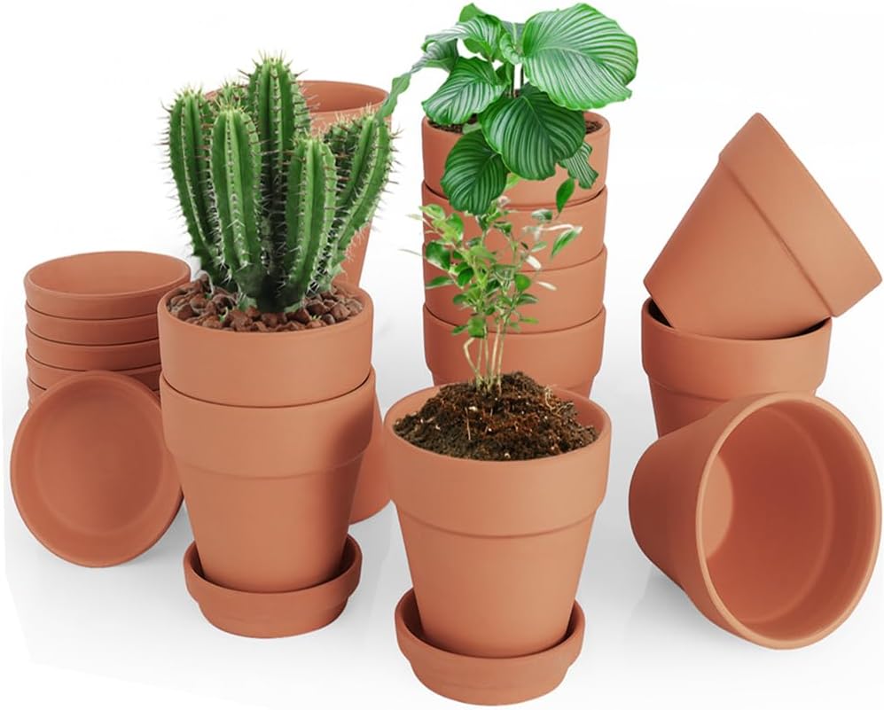 4 Inch Clay Pot for Plant with Saucer, Flower Pot with Tray, 12 Pack Small Terra Cotta Plant Pot with Drainage Hole, Terracotta Pot for Indoor Outdoor Plant, Great for Plants (4inch 12Pack)