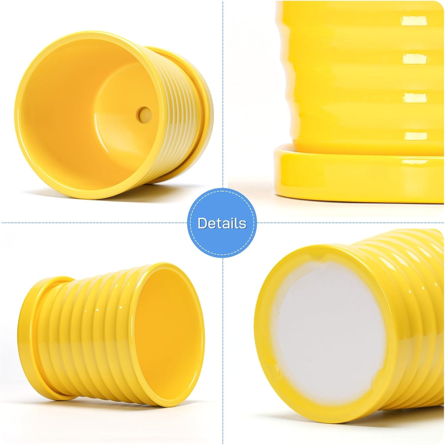 Ton Sin Plant Pots, 6 Inch Flower Pots for Plants,Ceramic Planter with Drainage Holes,Indoor Planter Pots with Saucer,Outdoor Garden Pots (Yellow, 4 Pack)