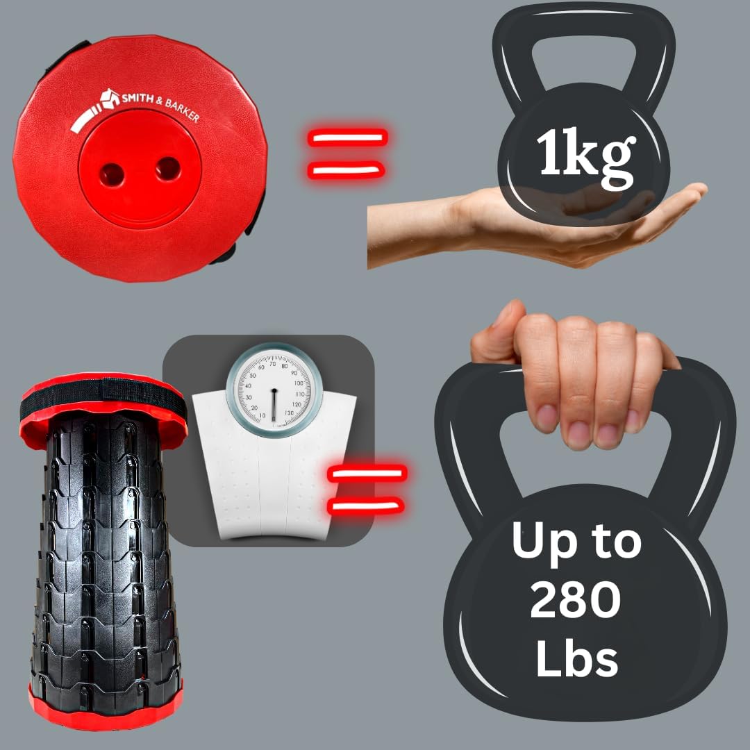 Smith & Barker Upgraded for 2025 Premium Telescopic Folding Stool for Adults and Children Outdoor Indoor Portable Collapsible Foldable Fishing Hiking Camping Festivals Seat (Red)