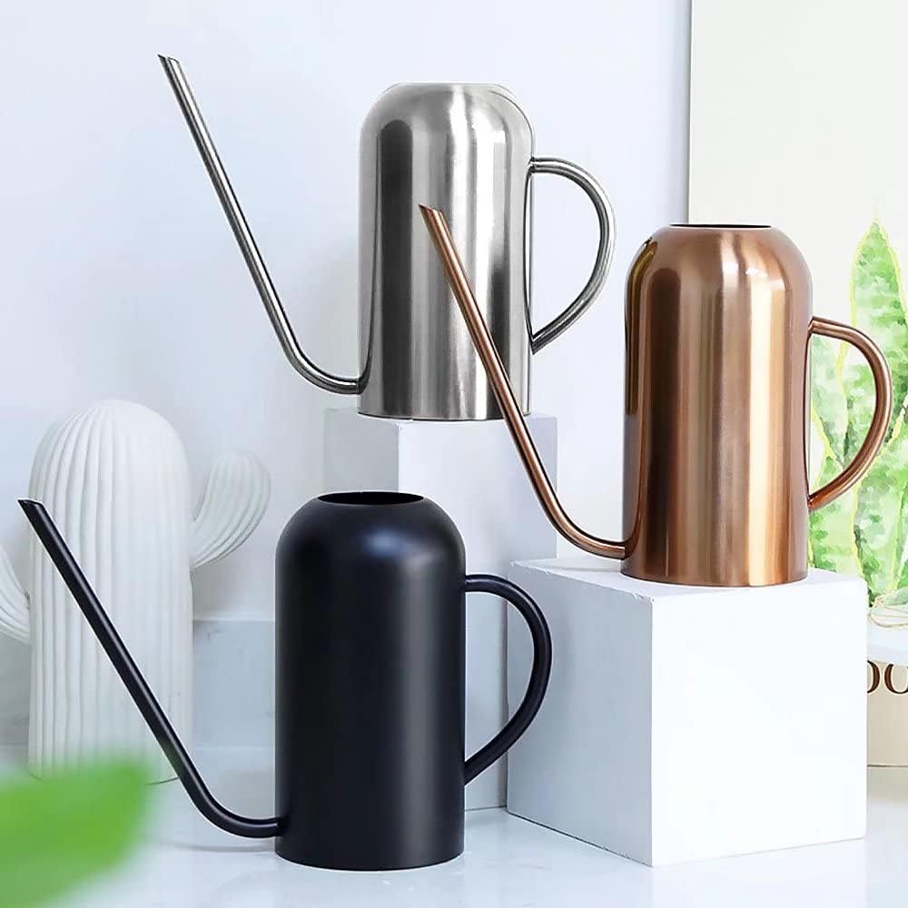 Watering Can Indoor Plants, 50 oz/1500 ml Metal Stainless Steel Watering Can Pot with Long Spout for Indoor House Plants Bonsai Outdoor Garden Flower Decorative(Copper) (Copper)