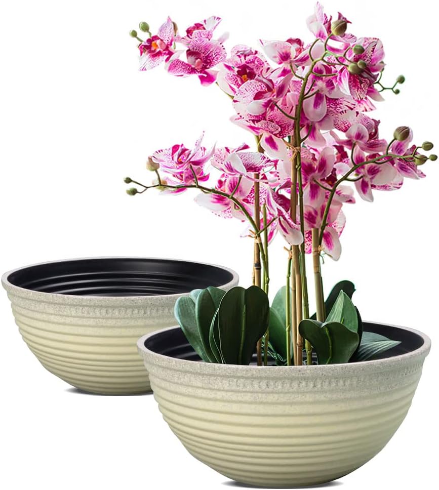 2 Pack 10 Inch Plant Pots,Durable Decorative Flower Pots Planters with Drainage Hole for Indoor and Outdoor Plants,Flowers,Succulents, White