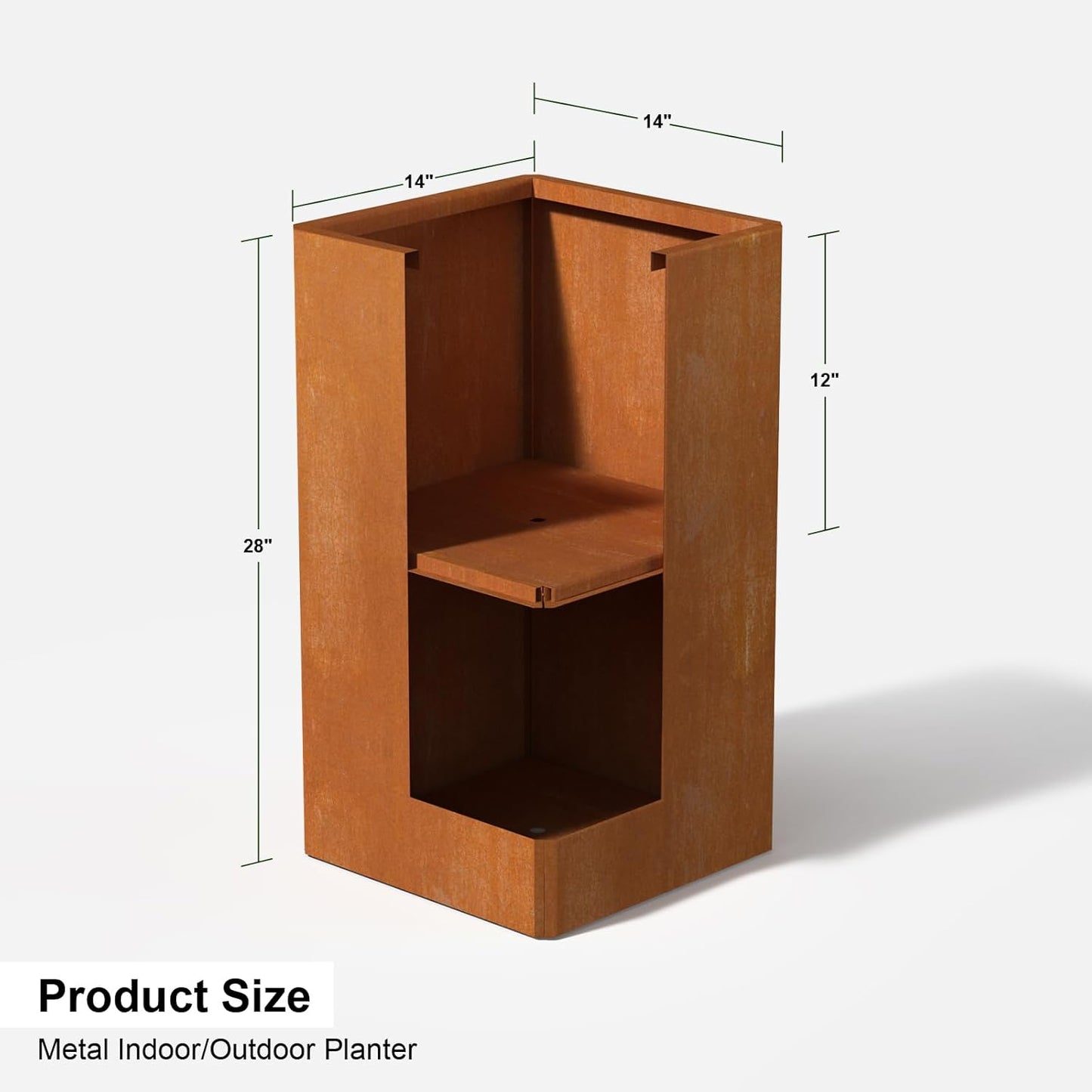 28 Inch Co rten Steel Planter-Modern Square Metal Outdoor Planters for Front Porch, Patio & Garden -Large Tall Planters (14" L X 14" L X 28" H)