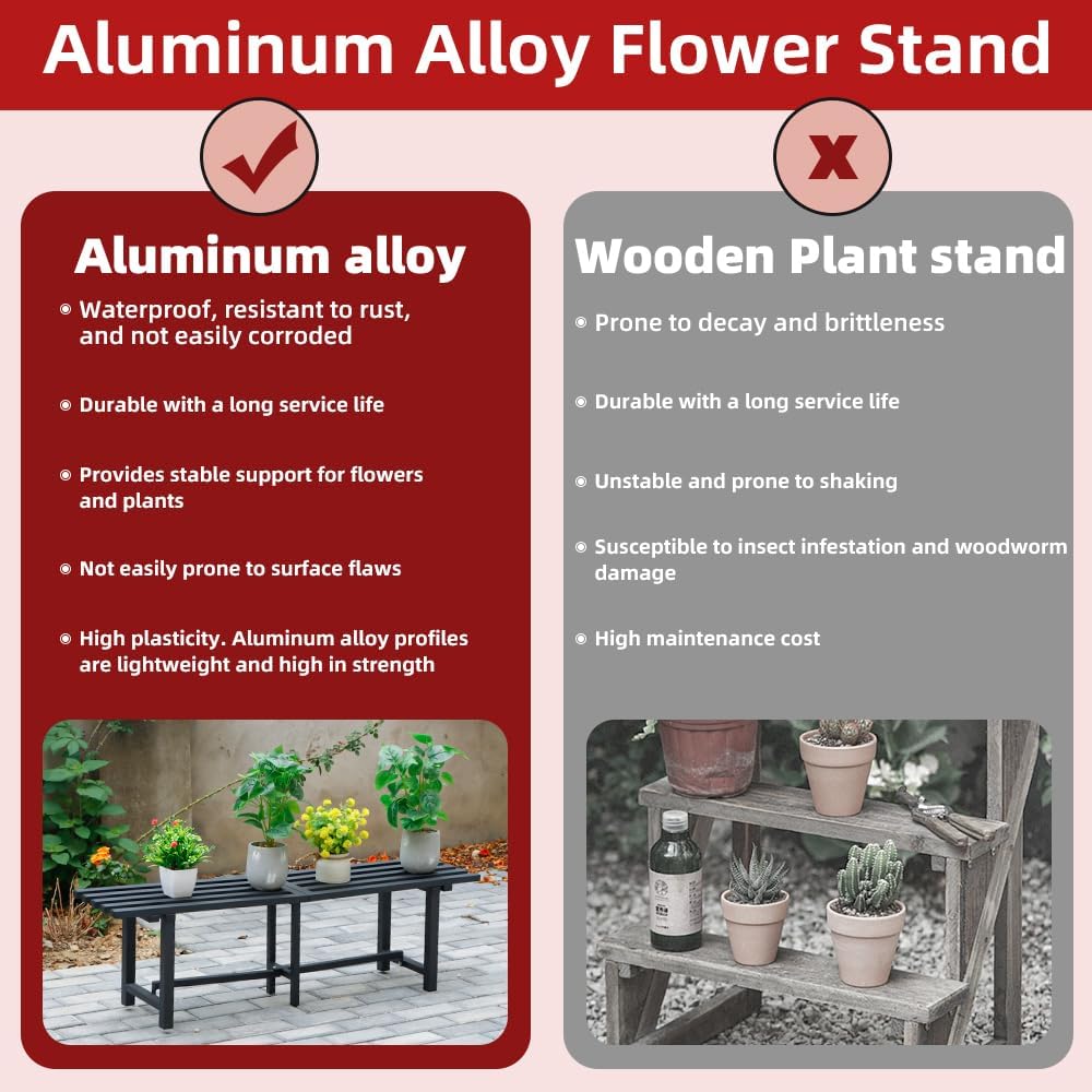 Chic & Robust 300 LBS Capacity Aluminum Plant Stand - Your Indoor & Outdoor Plant Display Solution, Size: L47.2 x W11.4 x H7.9 inch.