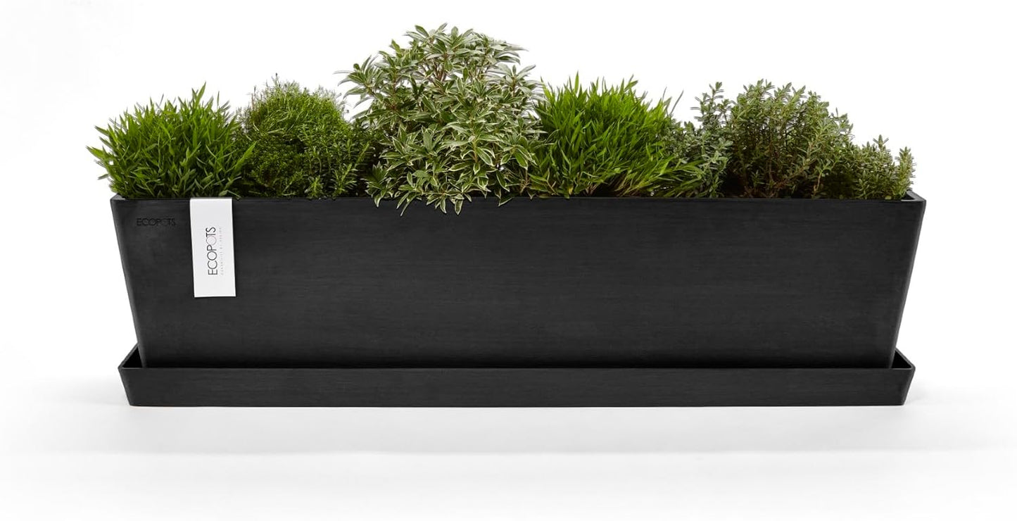 Ecopots Bruges Durable Modern Rectangular Indoor/Outdoor Recycled-Based Composite Flower Pot Planter, Dark Grey, 31.5"