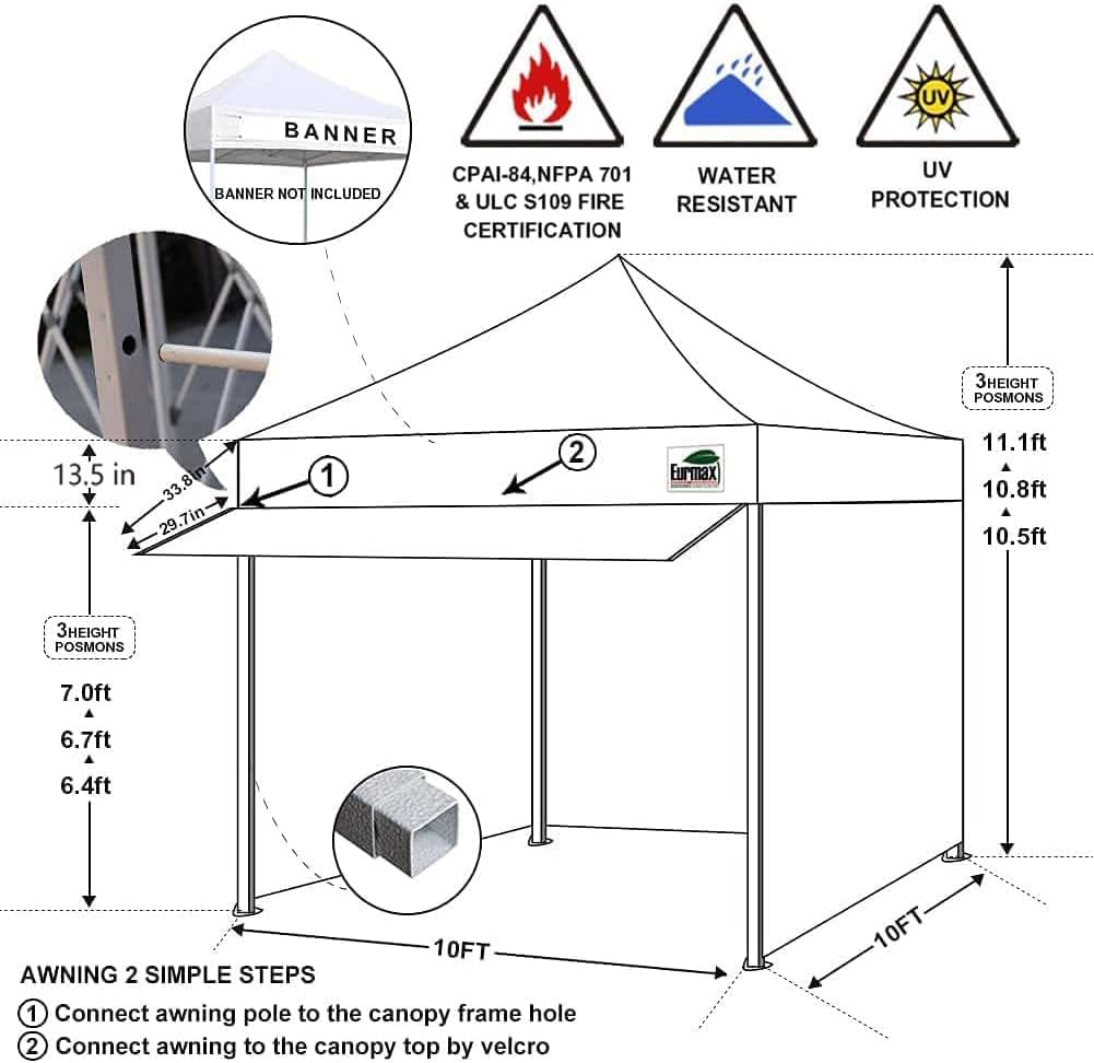 Eurmax USA 10 x 10 Pop up Canopy Commercial Tent Outdoor Party Canopies with 4 Removable Zippered Sidewalls and Roller Bag Bonus 4 Canopy Sand Bags & 24 Squre Ft Extended Awning (Beige)