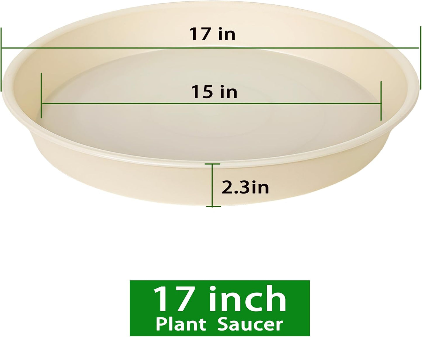 2 Pack of 16 17 inch Plant Saucer (15 inch Base), 2.3" Depth, Plant Trays for Pots, Plastic Plant Saucers for Indoors, Bird Bath Bowls, Flower Pot Drip Trays for Planter (17", Beige)