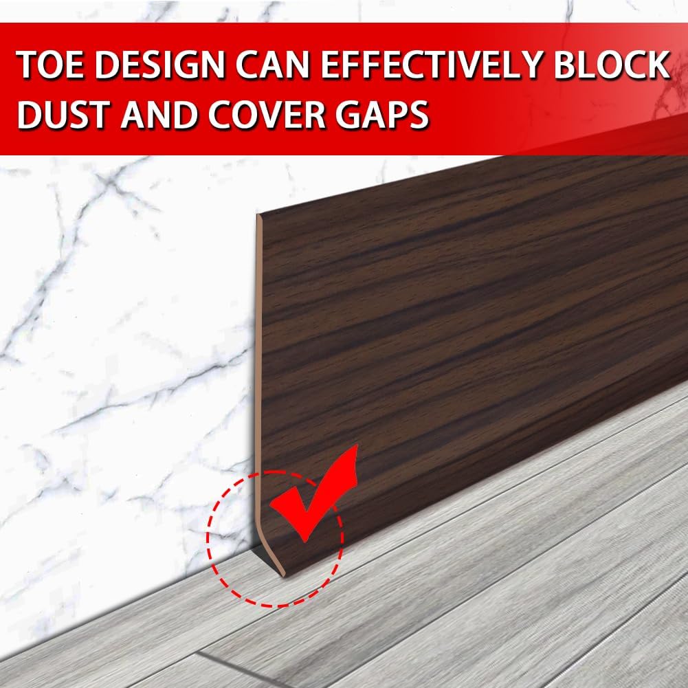 Vinyl Wall Base Baseboard Molding Trim 4" Flexible Self Adhesive Rubber Wall Base Moulding Trim Peel and Stick Design, 4 Inch x 100 Feet, Brown Wood