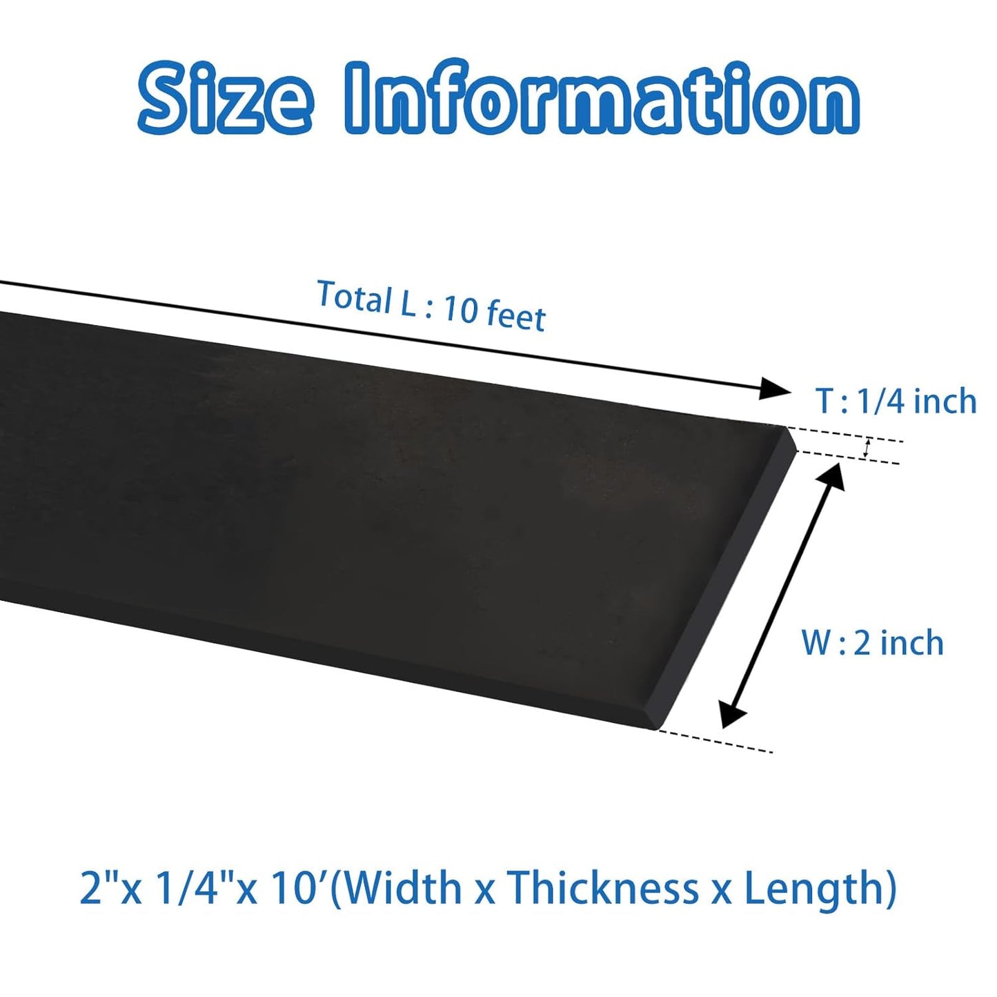 Black Solid Rubber Strip, 1/4 (.25)" Thick X 2" Wide X 10'Long, Solid Flat Rubber Roll for Anti-Slip, Anti-Vibration, DIY Gaskets, Crafts, Sealing, Supports, Protection
