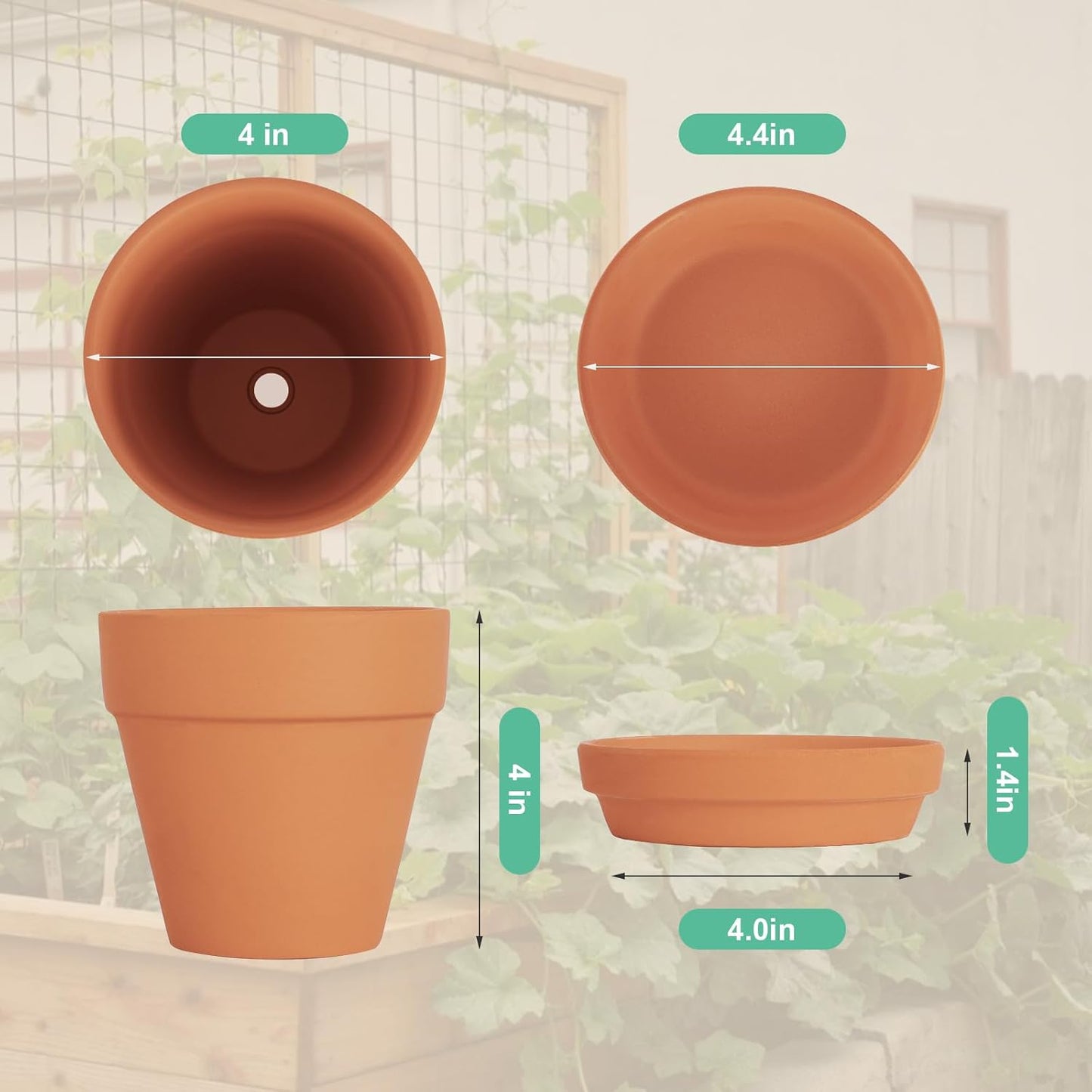 4 Inch Clay Pot for Plant with Saucer, Flower Pot with Tray, 12 Pack Small Terra Cotta Plant Pot with Drainage Hole, Terracotta Pot for Indoor Outdoor Plant, Great for Plants (4inch 12Pack)