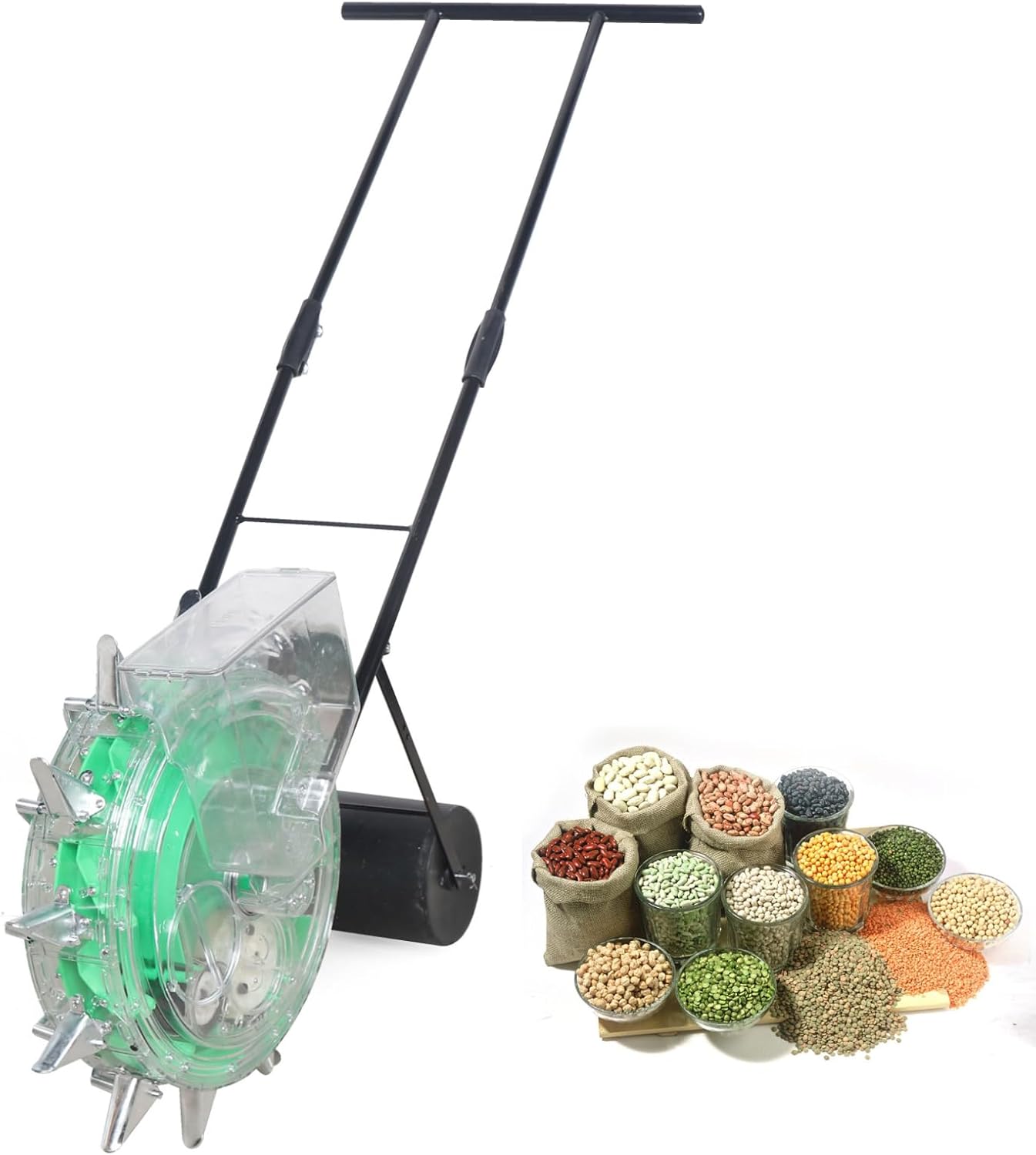 Garden Seeder Row Planter, Hand Push Seeder Machine w/12 Holes Row Seeding Sowing & Fertilizer Applicator, Walk-Behind Row Crop Planter for Sowing Seeds, Corn, Soybeans, Peanuts, Mung Beans, Sunflower