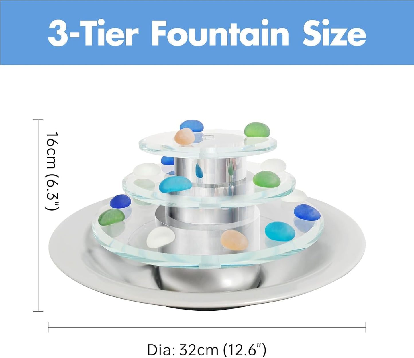 Indoor Tabletop Fountain 3-Tier Waterfall, Zen Meditation Fountains with LED Light, Home Desktop Soothing Sound Meditation Relaxing Water Feature for Office Room Table Decoration