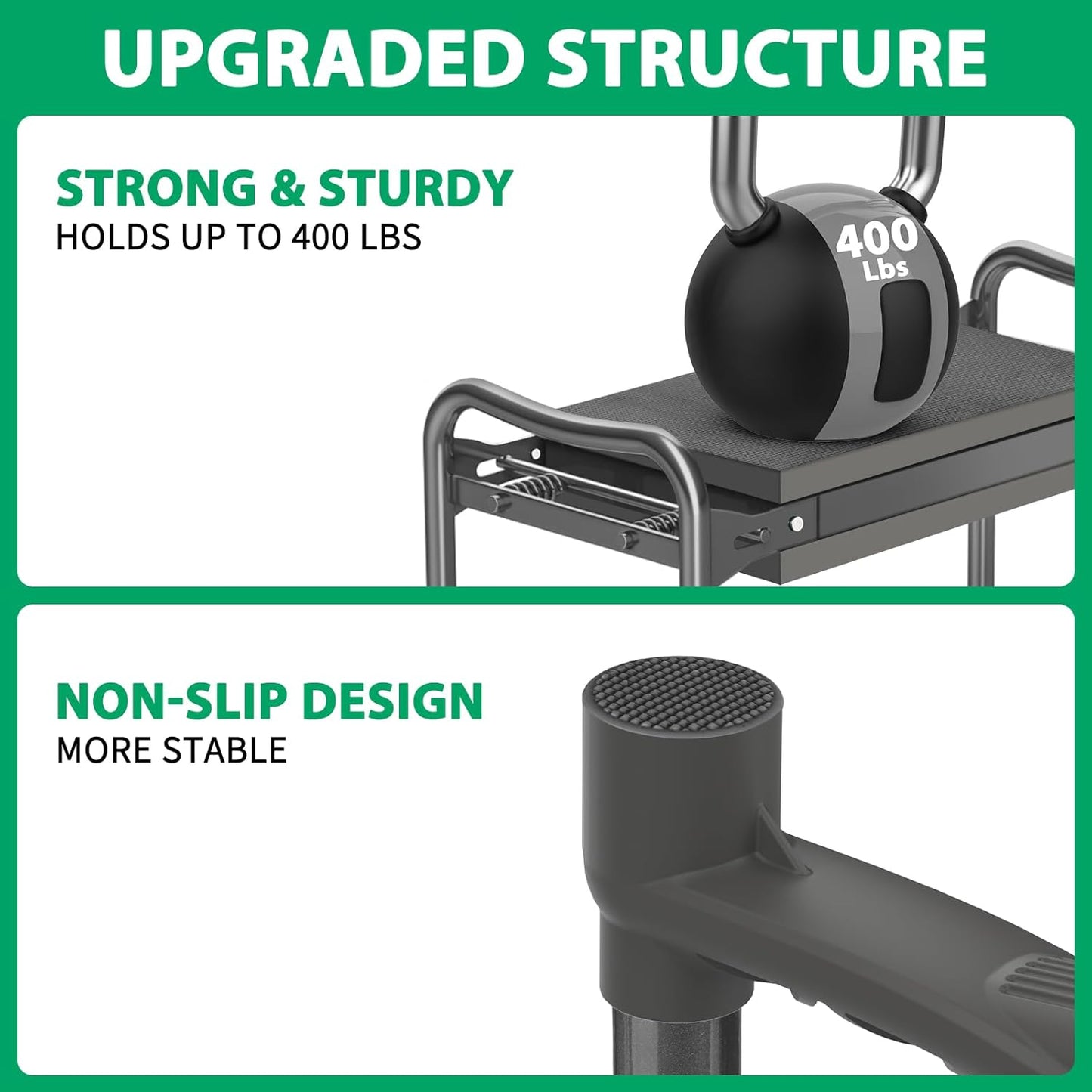 TomCare Garden Kneeler and Seat 10.64” Wider Larger Soft Kneeling Pad Garden Bench with 2 Large Tool Pouches Heavy Duty Garden Stool Foldable Tools Gardening Gifts for Women Men Gardeners,Grey