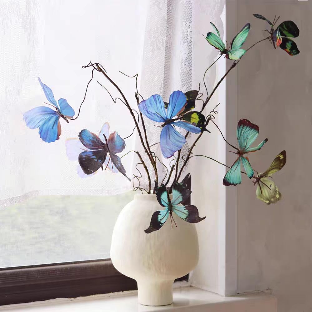 Artificial Butterfly, Silk Butterflys, Butterflies for Crafts for Floral Arrangements, 3D Butterfly Stakes Decor, Patio Plant Pot, Flower Bed Home Decor