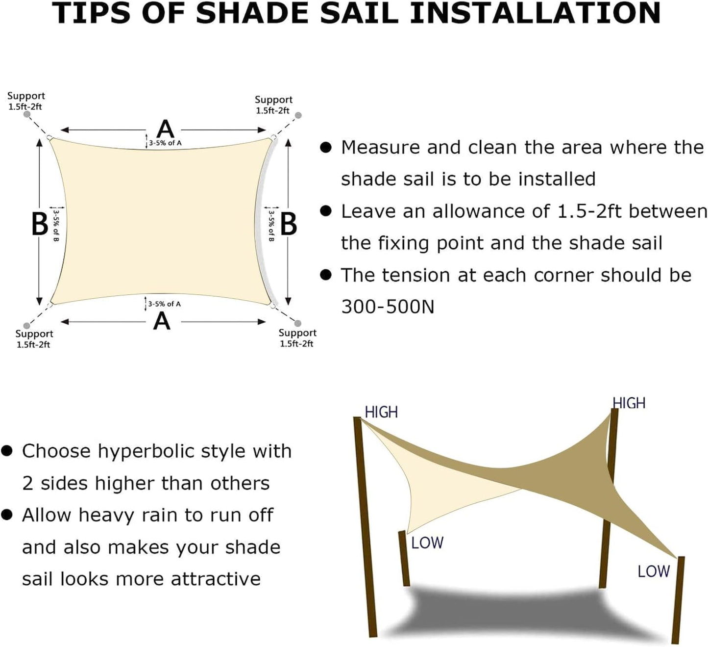 KANAGAWA 6'X22' Cream Custom Size Sun Shade Sail Rectangle UV Block Canopy Cover for Patio Backyard Lawn Garden Outdoor (Customized Available)