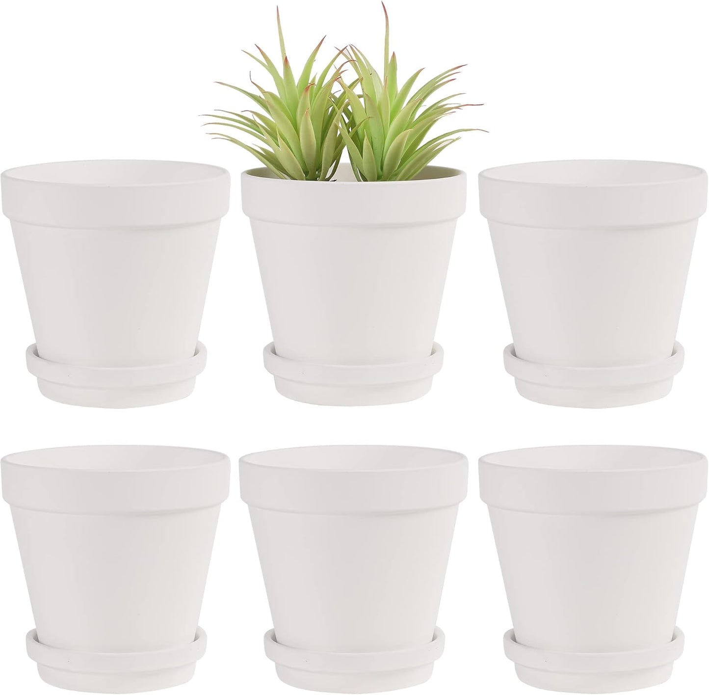 Yishang Large Terra Cotta Pots with Saucer- 6 Pack Large 6'' Terra Cotta Plant Pot with Drainage Hole, Flower Pot with Tray, Terracotta Pot for Indoor Outdoor Plant(White)