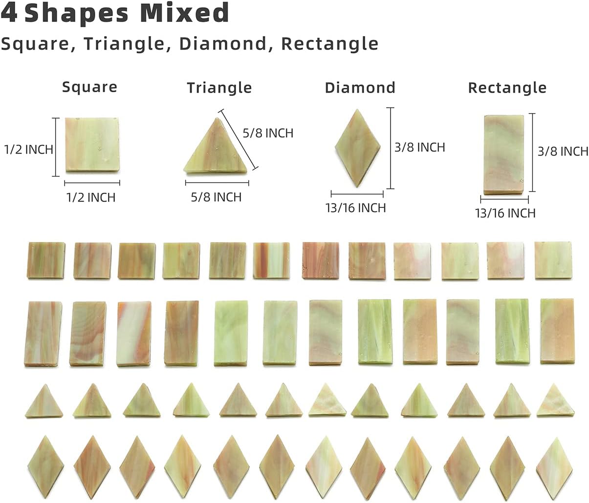 Lanyani Glass Mosaic Tiles for Art Crafts, 4 Shapes Mixed Tiffany Stained Glass Pieces, 200 Pieces, Square/Rectangle/Diamond/Triangle,Green-Red