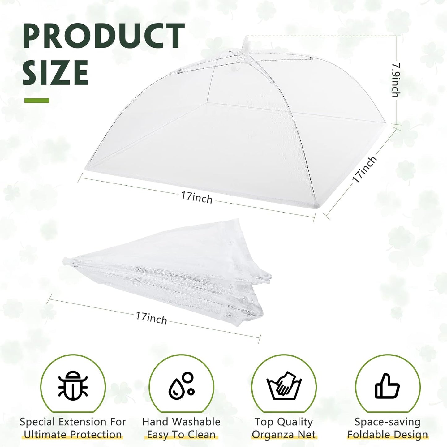 Sawysine 4 Pack Mesh Plant Cover Reusable Screen Cloche Dome Plant Protector Tent Collapsible Umbrella for Outdoor Garden Greenhouse Vegetable Flowers Strawberry from Animals(17 x 17 Inch,White)