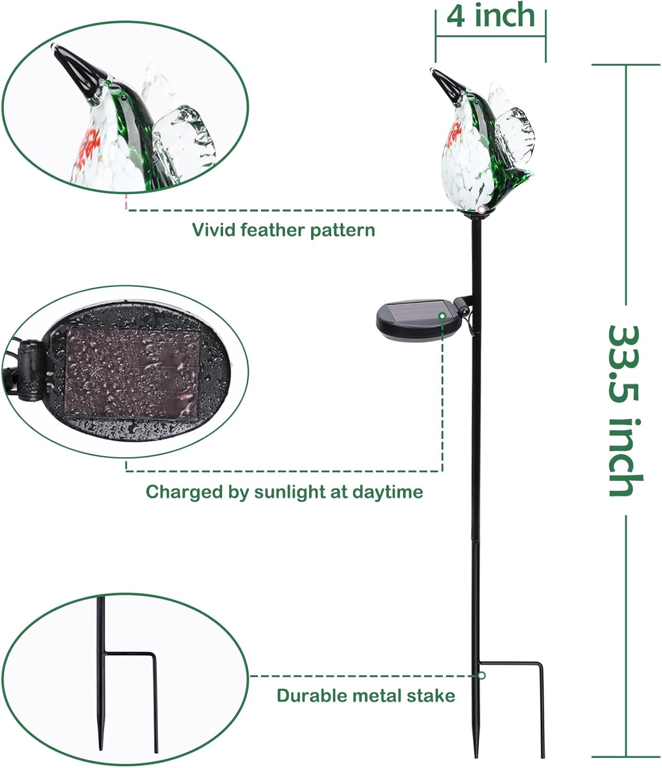 Afirst Solar Hummingbird Garden Stake Lights Hand Blown Glass Decorative Garden Pathway Lights Outdoor Waterproof Bird Glass Stakes 2 Pack