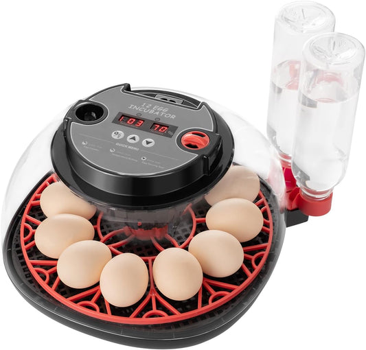 Incubators for Hatching Eggs, 12 Egg Incubator with Automatic Egg Turning and Humidity Control, Water Refill, Air Vent, 360° Viewing for Chickens Ducks Birds, Ideal for Farm, Classroom, Lab, Home Use