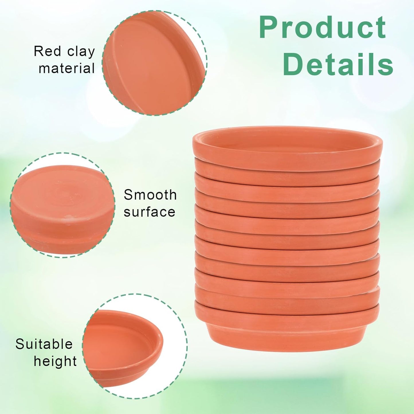 12 Pack 4.5 Inch Clay Trays, Durable and Thicker Terracotta Flower Pot Saucers for Flowers Round Clay Plate for Pots, Indoor & Outdoor Suitable for 4 inch Flower Pots