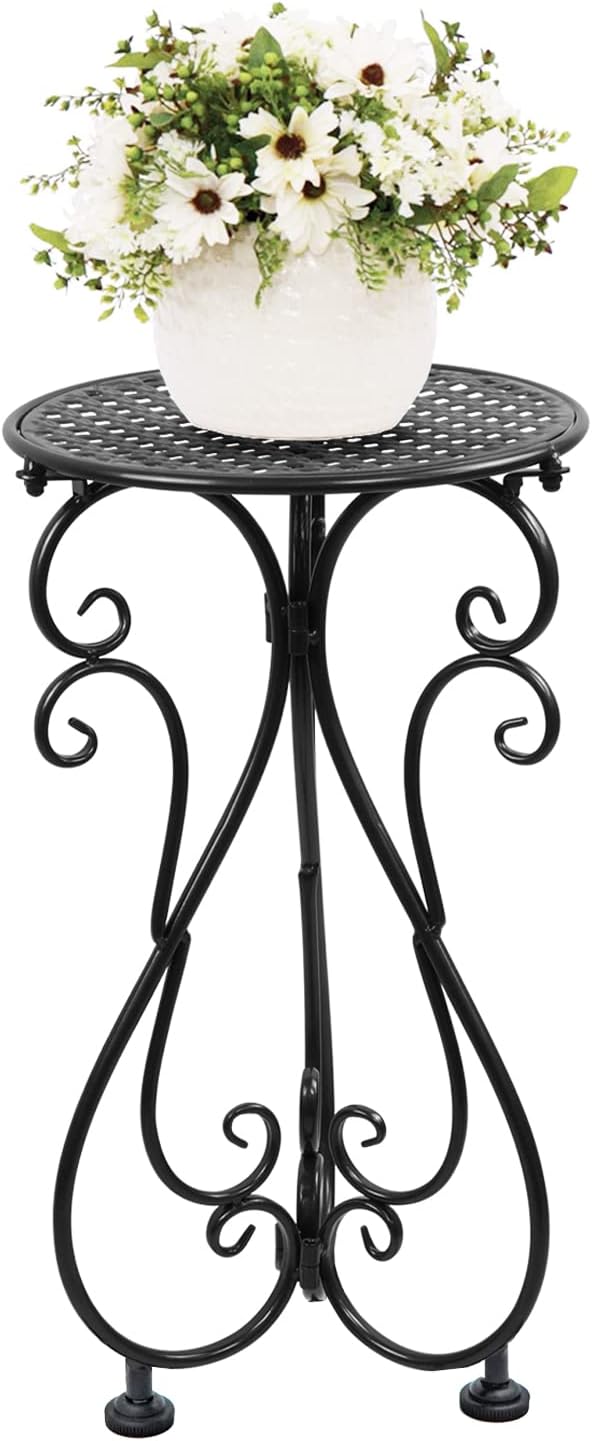 Metal Plant Stand, Heavy Duty Flower Pot Stand 17" Tall, Single Planter Holder for Indoor, Outdoor, Garden, Patio, Porch, Balcony, Home Decor, Black(1 Pack)