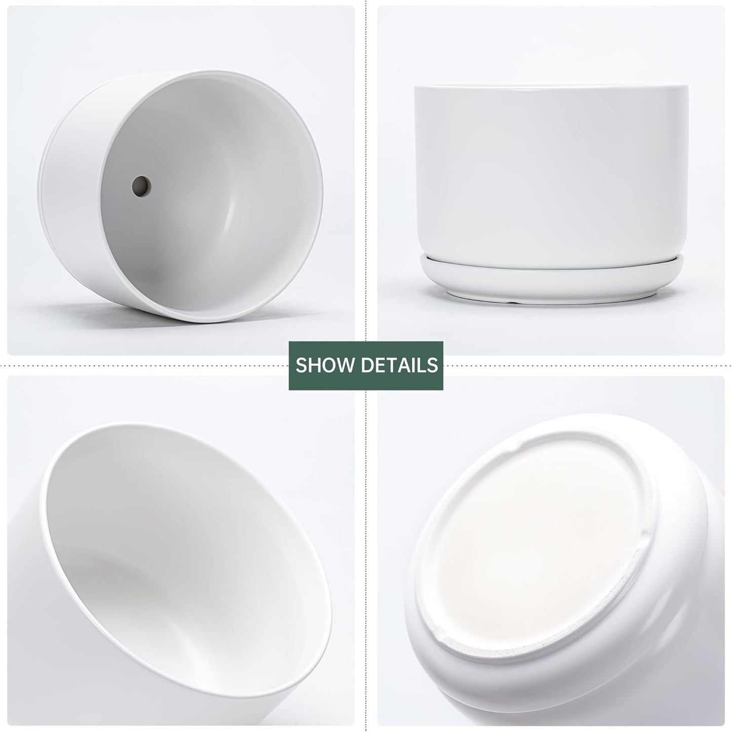 Ton Sin Plant Pots, 4.1+5.1+6.5 inch, Set of 3, Ceramic Planters with Drainage Hole and Saucer, Indoor Flower Pot with Hole Mesh Pad, Gifts for Mom(Matte White)