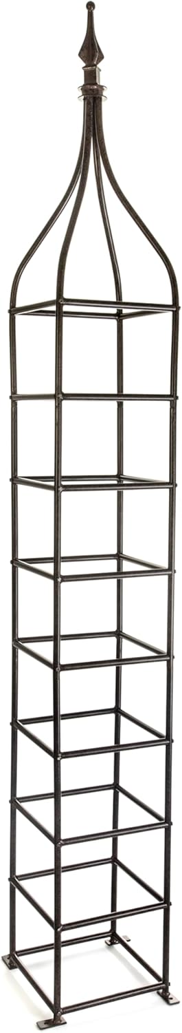 H Potter Trellis Obelisk Tall Metal Garden Decor Vertical Yard Art for Roses Climbing Plants Weather Resistant Wrought Iron Ornamental (Charcoal Brown, Large)
