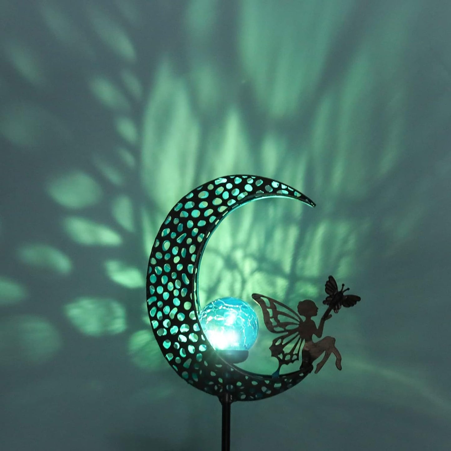 Bshine Moon Solar Light Outdoor Garden Decoration, Moon Fairy Garden Statue Outdoor Decor,Metal Waterproof Light Stake for Patio, Path, Yard and Lawn Ornament, Housewarming Gift for Mom,Blue