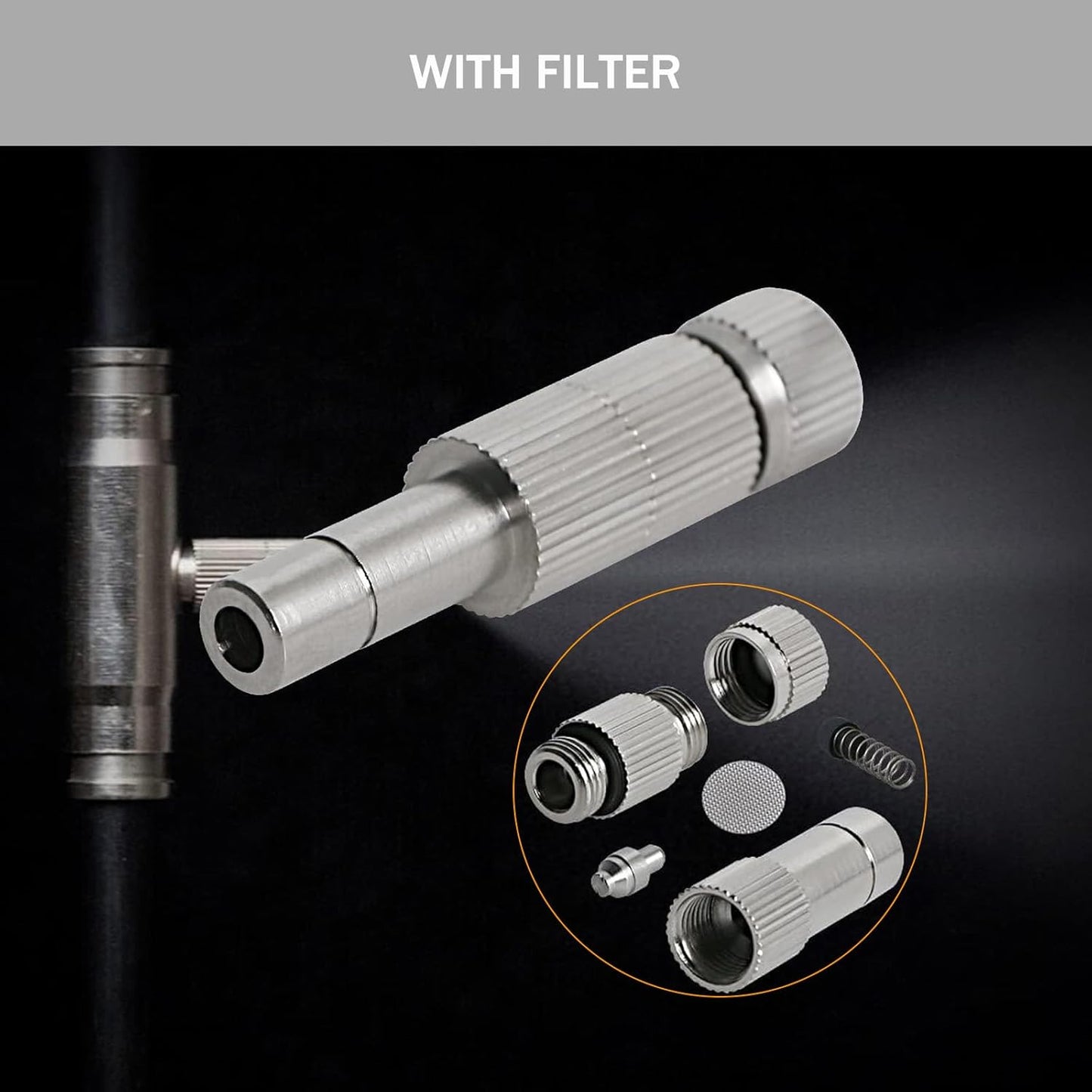 20pcs Brass Mister Nozzles, 6mm Misting Nozzles for Outdoor Cooling System, Landscaping, Air Humidification, Greenhouse Irrigation (with Filter, 0.008"/0.2mm Orifice)