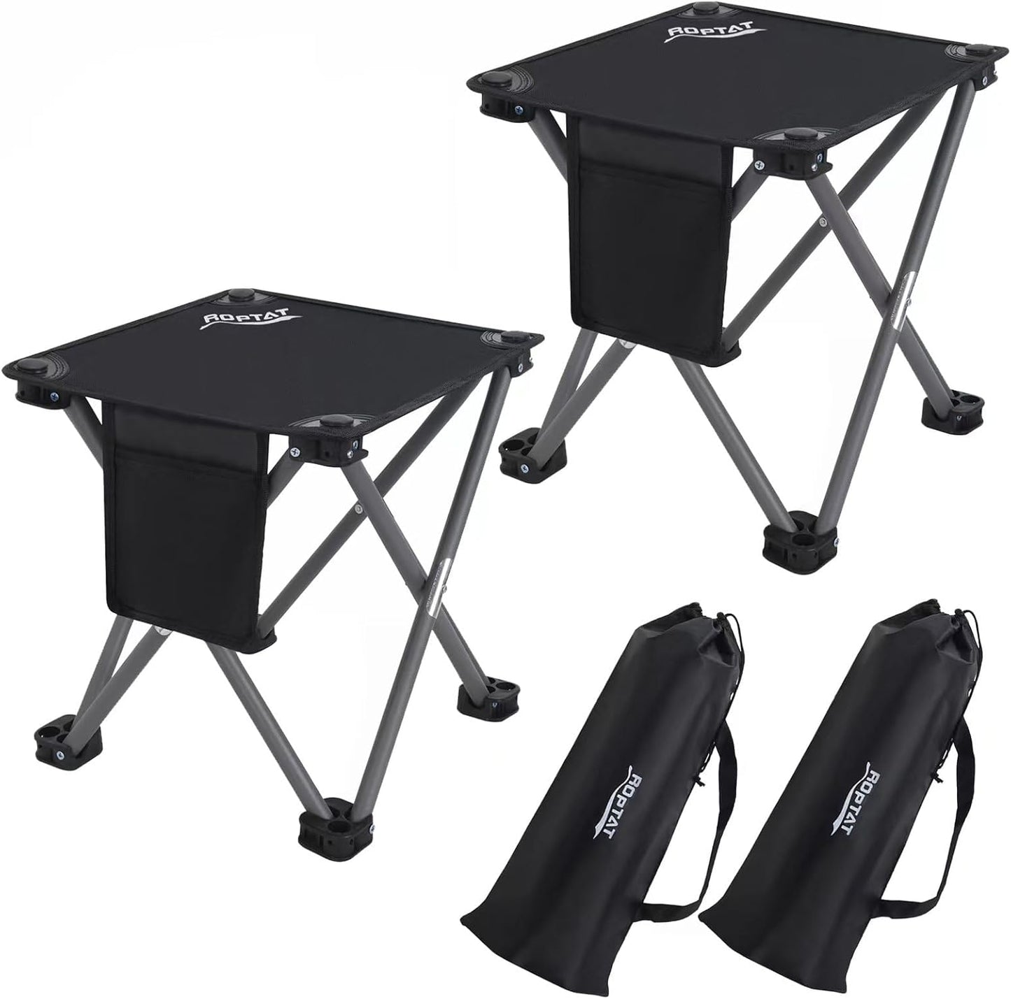 Roptat 2 Pack Camping Stool,Portable Folding Compact Lightweight Stool Seat for Camping Fishing Hiking Gardening Outdoor Walking Backpacking Travelling and Beach with Carry Bag (Black)