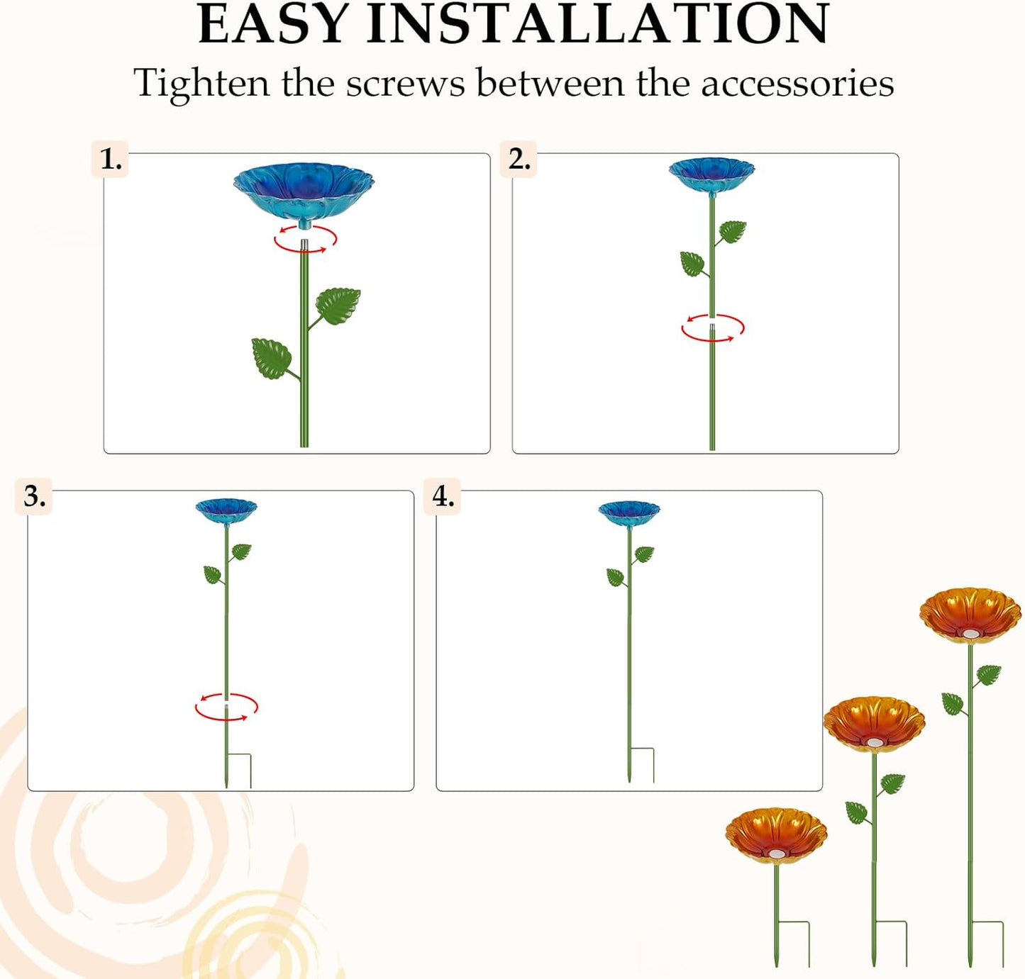 Bee Watering Station for Garden, 4 Pack Bee Drinking Station with Heart-Shaped Flower, Metal Butterfly Feeder Bee Baths for Outdoor Garden Yard Decor (Blue,Yellow)