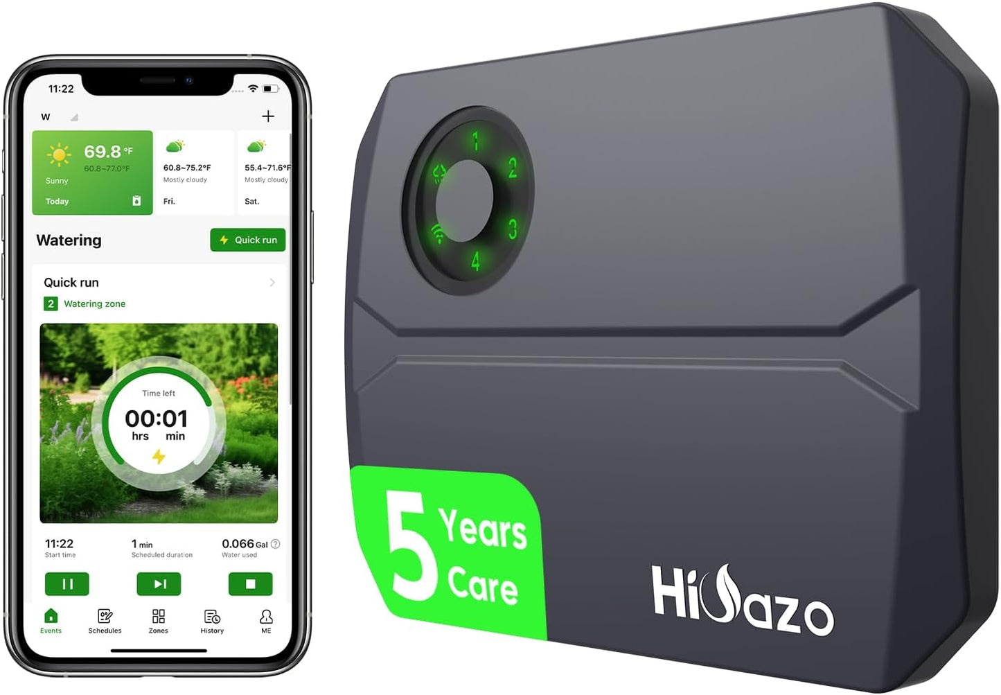 Smart Sprinklers Controller WiFi, Irrigation Controller Easy Use App Enabled, 4 Zone + 16 Plans, Save Water Auto Skip Rain, Freeze & Wind, 10 Minutes Install (Deep Grey)