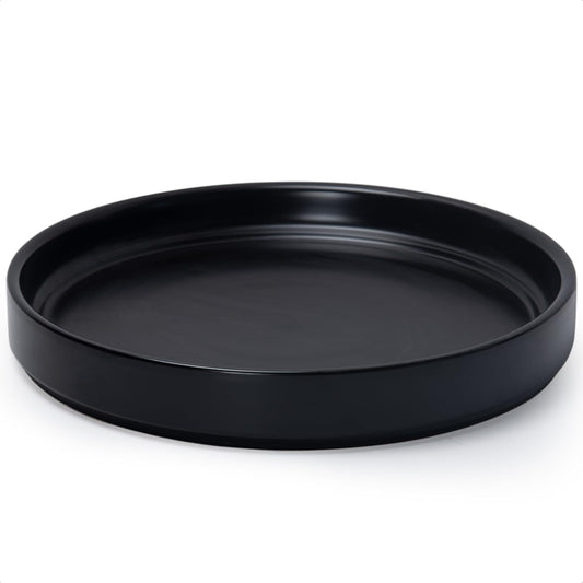 D'vine Dev Modern Round 10.4 Inch Ceramic Plant Pot Saucer, Planter Pot Drainage Tray for Indoor Plants, Matte Black, 97-T-B-5