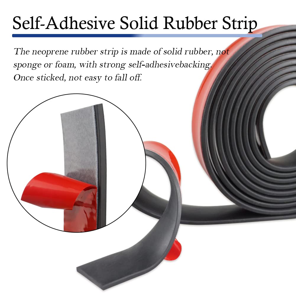 Neoprene Rubber Strips Self Adhesive Solid Rubber Sheets, Rolls & Strips for DIY Gaskets Crafts Pads Seals Warehouse Flooring Neoprene Sheet with Adhesive Backing (1" Wide x 1/5" Thick x 10' Long)