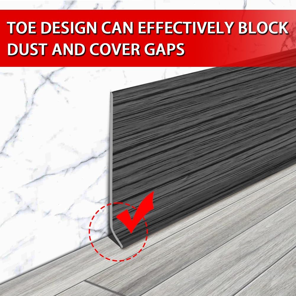 FONUNO Vinyl Wall Base Baseboard Molding Trim 4" Flexible Self Adhesive Rubber Wall Base Moulding Trim Peel and Stick Design, 4 Inch x 40 Feet, Dark Gray Wood Grain