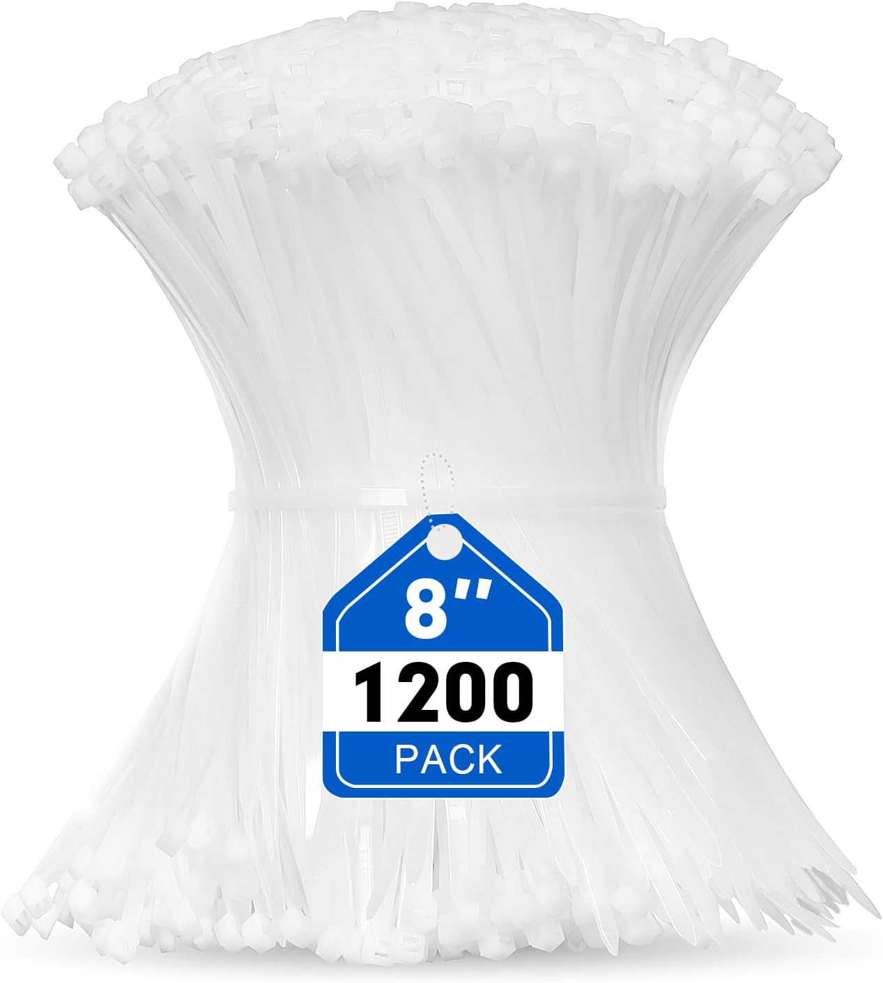 Zip Ties, RAZCC 1200pcs Cable Zip Ties 8 Inch, Heavy Duty White Plastic Wire Ties with 50lb Tensile Strength, Self-Locking Nylon Cable Ties, Wire Management for Indoor and Outdoor