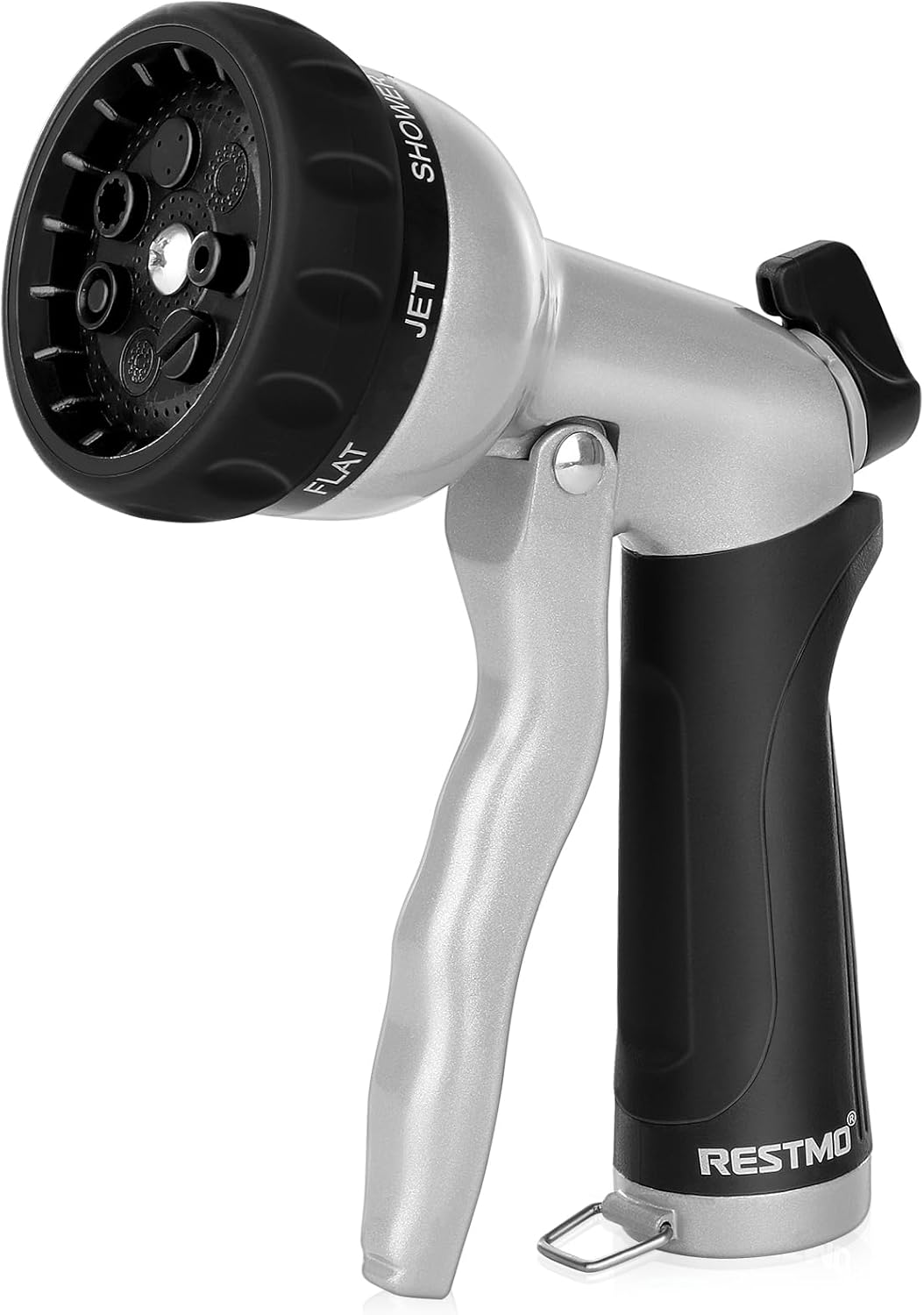 RESTMO Garden Hose Nozzle, Heavy Duty Metal Water Nozzle with 7 Adjustable Spray Patterns, High Pressure Hand Sprayer with Flow Control, for Watering Plants & Lawns, Washing Cars & Pets, Black