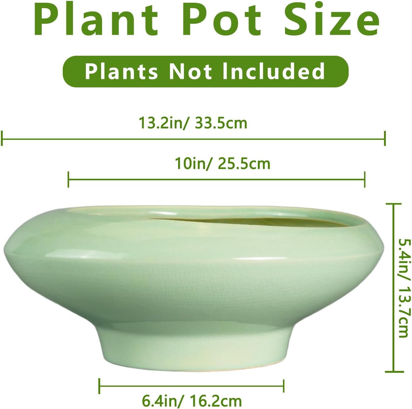 Ceramic Bonsai Pots - Large Succulent Planter 13 Inch Plant Pot Indoor Succulent Pot with Drainage Hole Outdoor Planter Bonsai Tree Pot for House Home Garden Office Decor Green