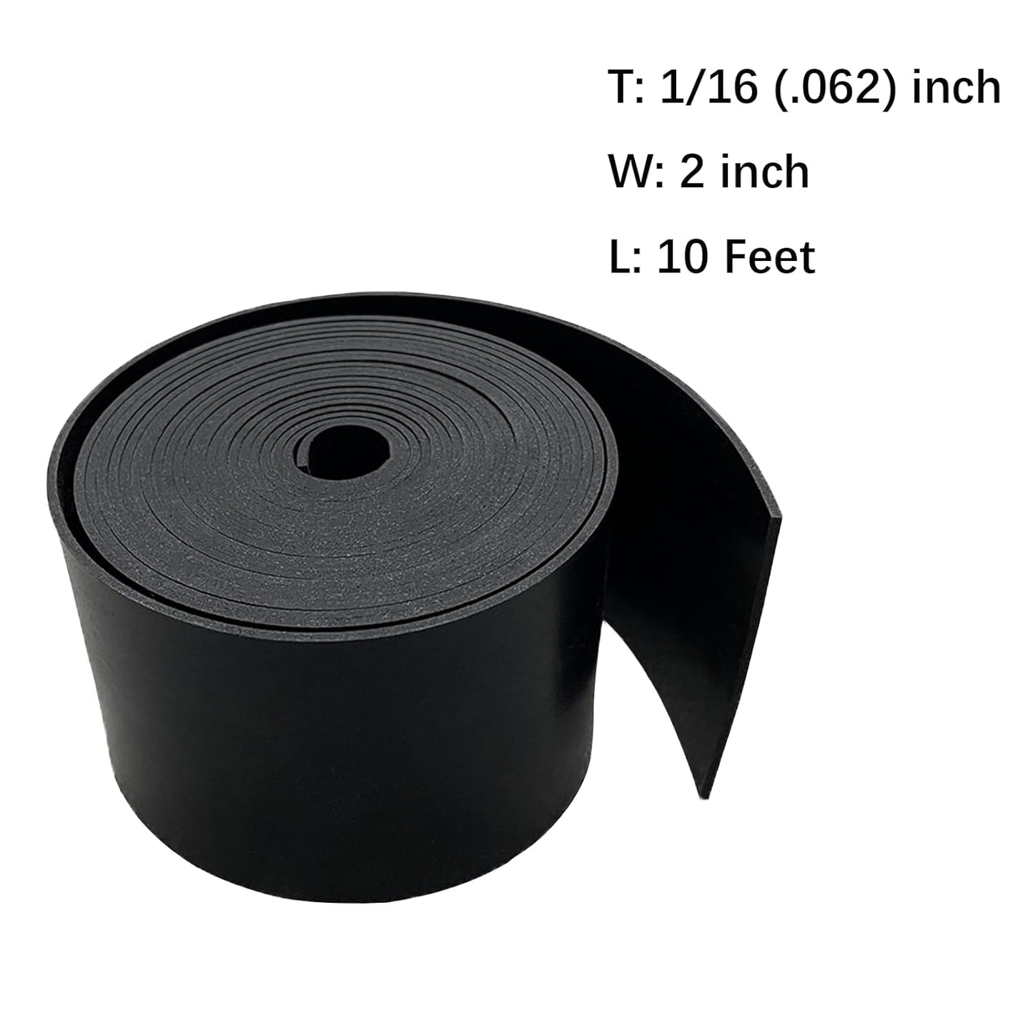 Solid Rubber Sheet, Rolls, Strips 1/16 (.062)" Thick X 2" Wide X 10'Long, Solid Rubber Rolls for Warehouse Anti-Slip, Flooring, Abrasion