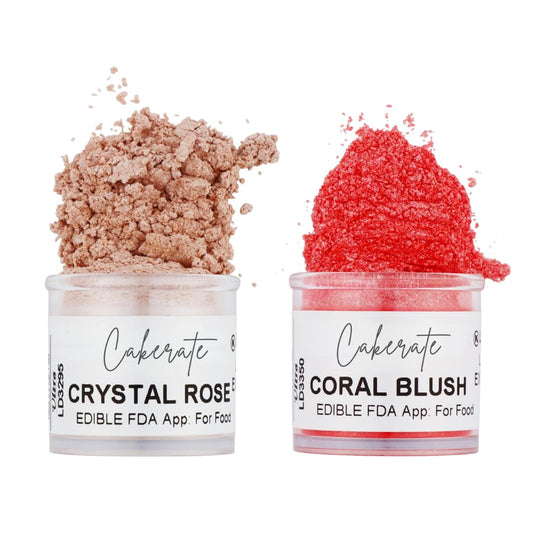 Crystal Rose & Coral Blush Luster Dust for Baking (2 Pack) – Edible Glitter for Cake Decorating, Fondant, Cupcakes, Drinks & Desserts – Kosher, Vegan, Food-Safe Luster Dust - 2 grams, Highly Concentrated