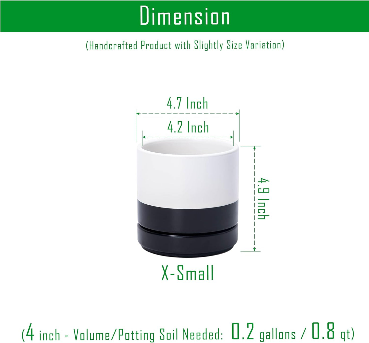 D'vine Dev 4.7 Inch Ceramic Planter Pot with Drainage Hole and Saucer, Indoor Cylinder Round Planter Pot, Layered Monochrome Black & White, 94-O-B-L