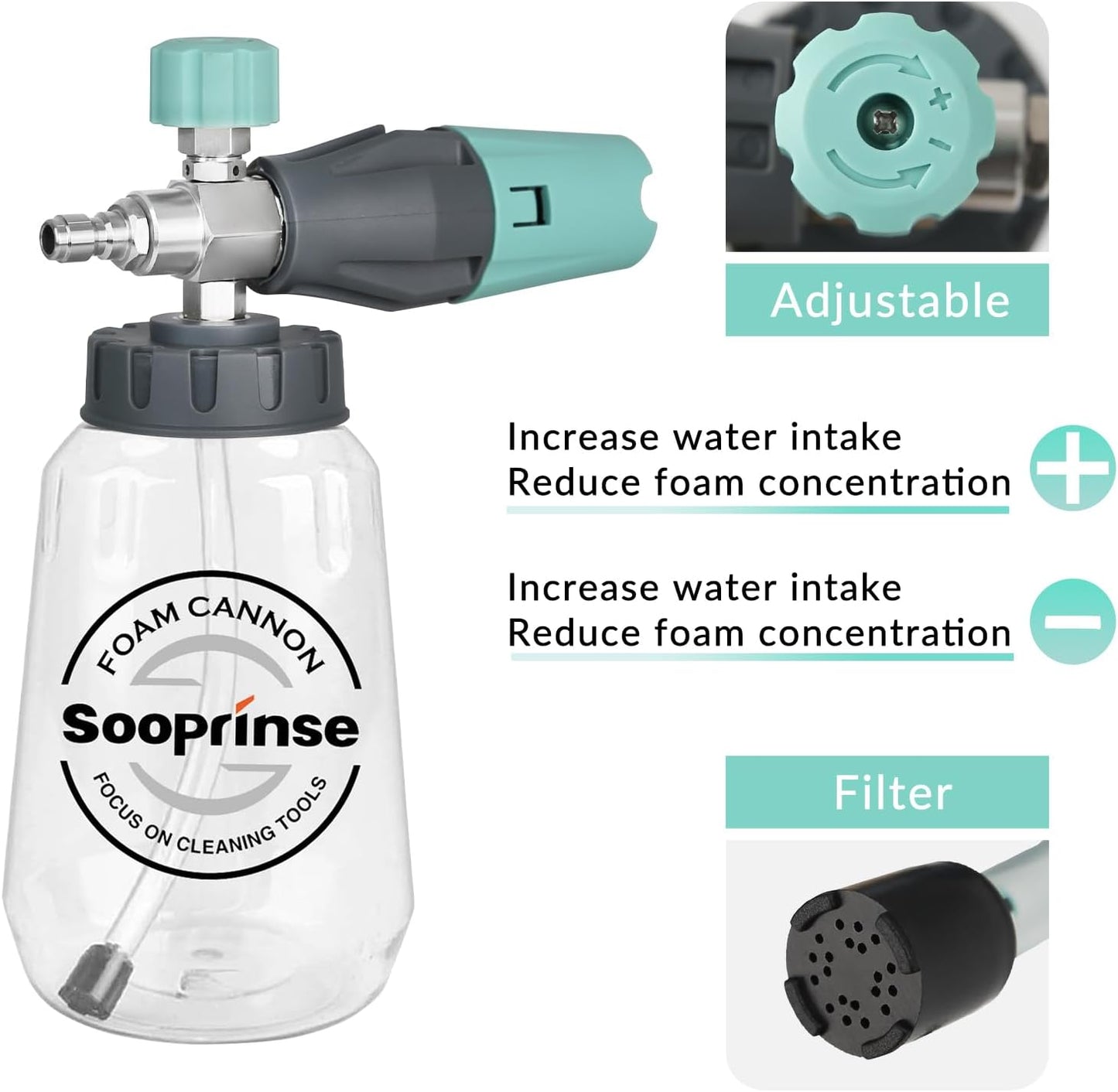 Sooprinse Short Pressure Washer Gun with Foam Cannon, High Pressure Washer Gun Snow Foam Lance with 1/4 Inch Quick Connector, 5 Nozzle Tips with Car Wash Mitt, 3000 PSI, 1 Liter