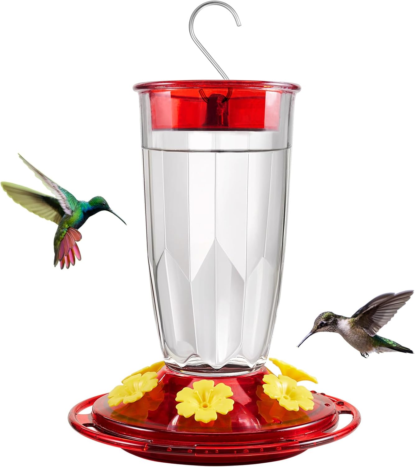 Kingsyard Hummingbird Feeder for Outdoors Hanging - 6 Bee Guard Feeding Ports & Built-in Ant Moat, Wild Bird Feeder for Outside Garden Yard Patio 16 Oz, Clear