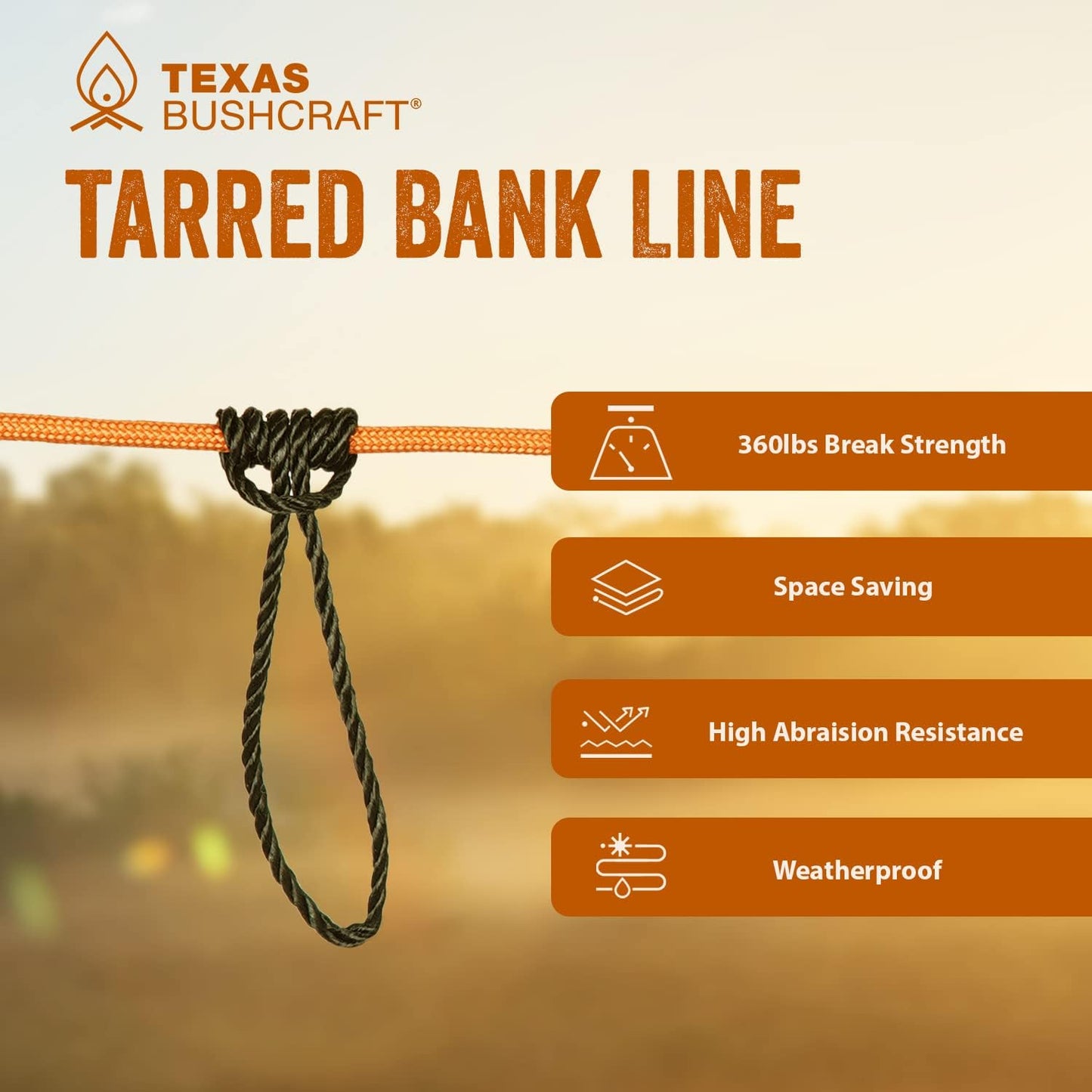 Texas Bushcraft Tarred Bank Line Twine - #36 Black Nylon String for Fishing, Camping and Outdoor Survival – Strong, Weather Resistant Bankline Cordage for Trotline