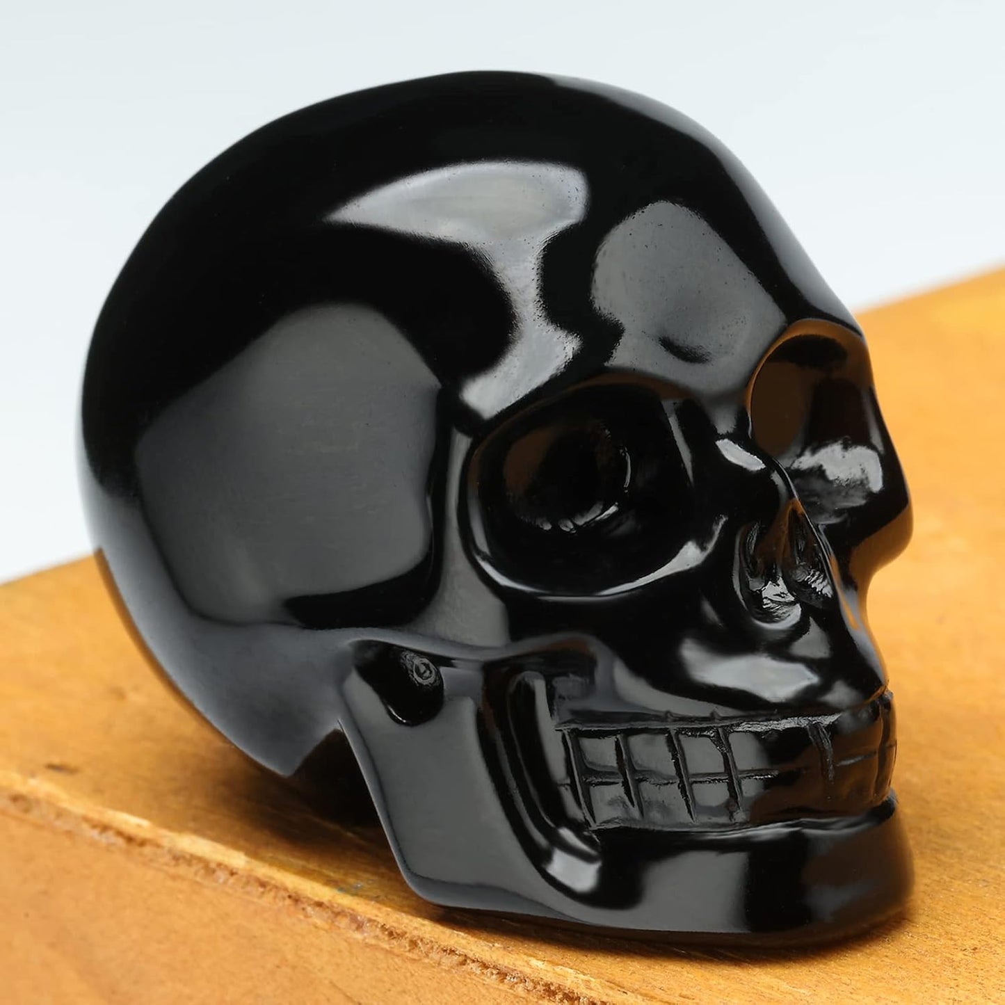 2''Natural Black Obsidian Crystal Skull Head Hand Carved Reiki Healing Stone Statue Healing Home Office Art Room Decoration